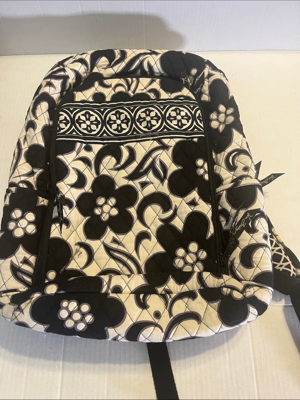 Vera Bradley Black and White Floral Quilted Backpack